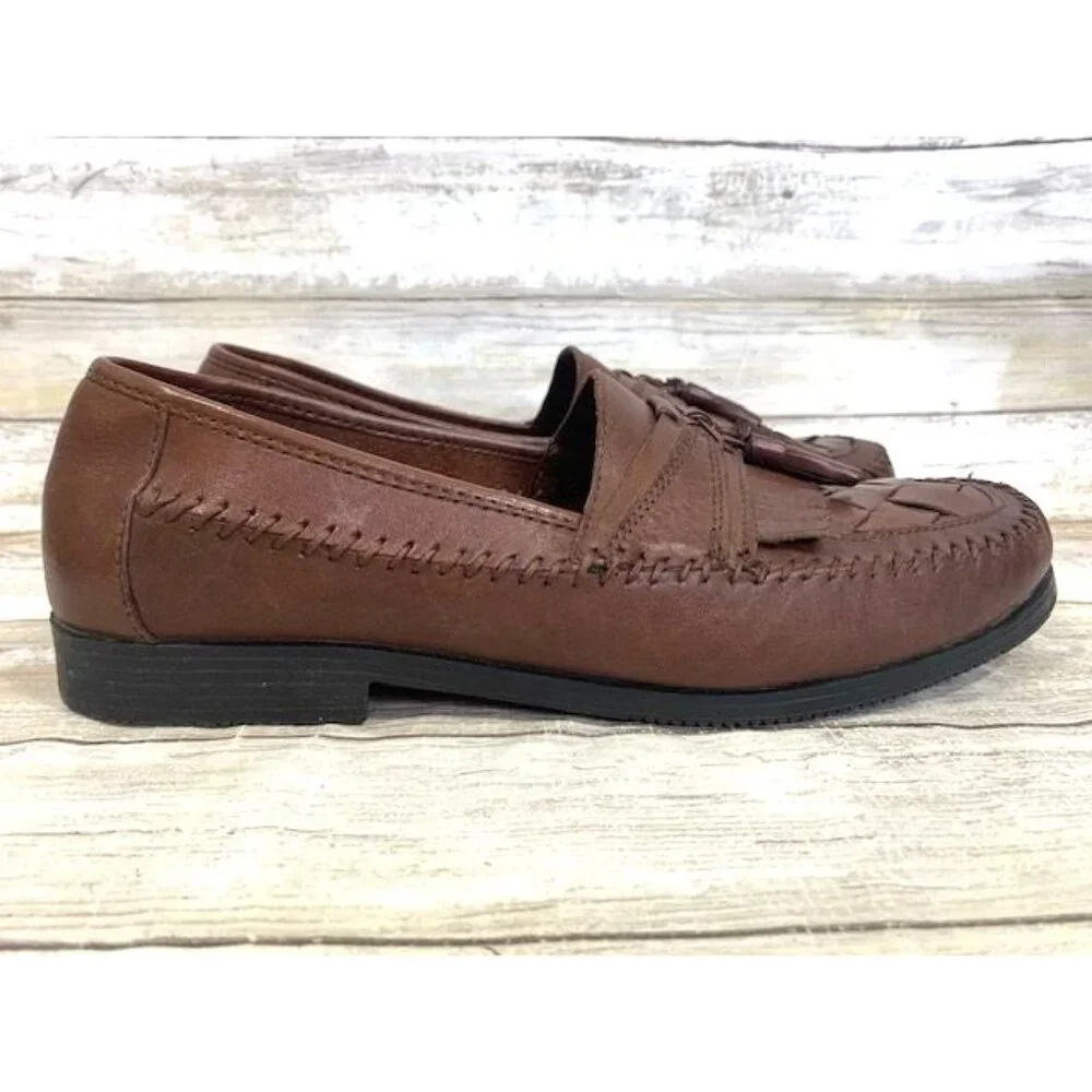 Giorgio Brutini Men's Weaver Brown Leather‎ Loafers with Kilti Tassels Size 9M